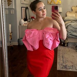 Strapless Pink & Red Bow-Accent Dress